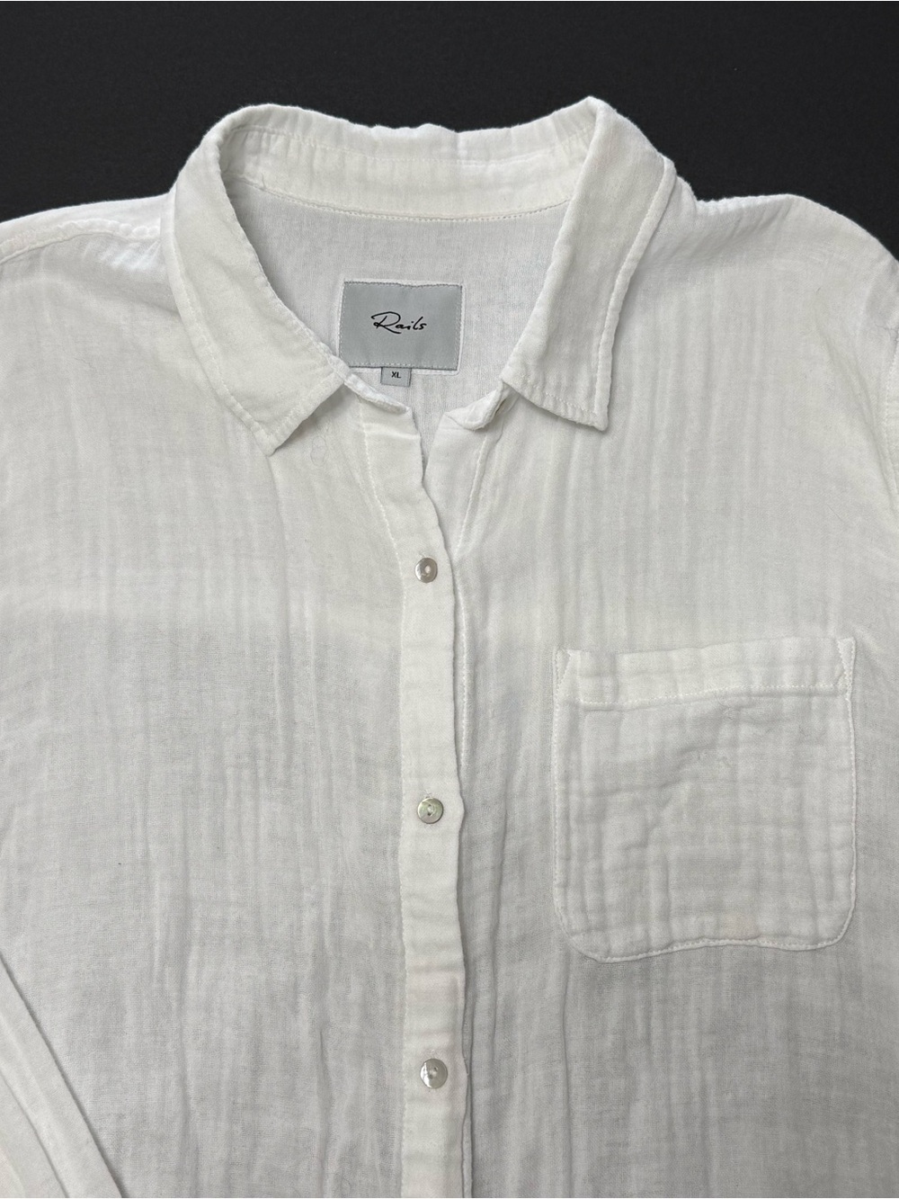 Rails Ellis White Gauze Cotton Button Front Shirt XL Oversized Long Sleeves Boho - Picture 3 of 12